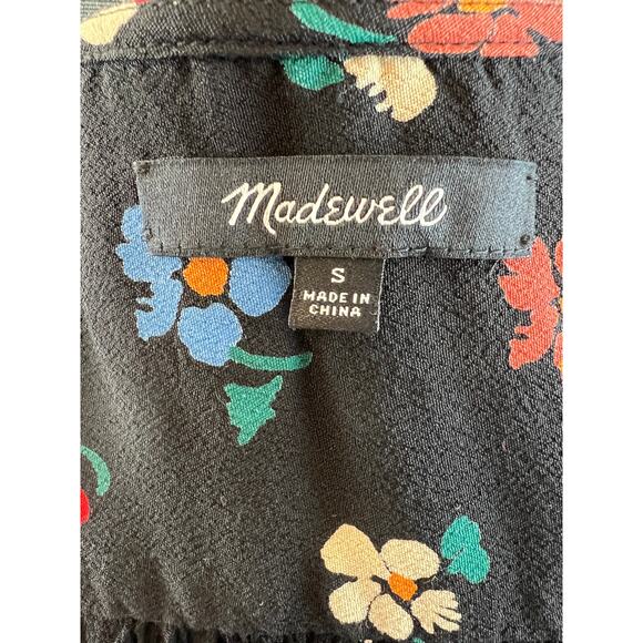 Madewell Black Wrap Top in Pressed Flowers 3/4 Sleeve Cropped Size S - Picture 7 of 10